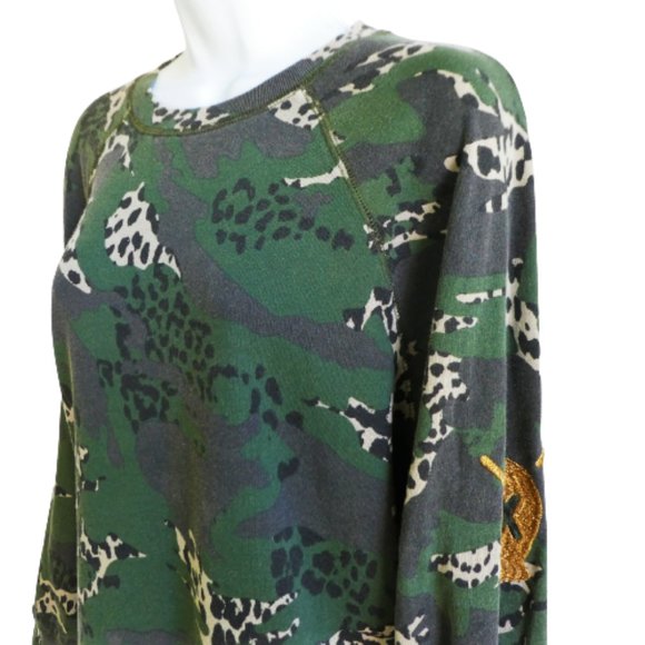 Zadig Voltaire Sweatshirt Green Camouflage Print Crew Neck Gold Love Embroidery - Picture 1 of 8